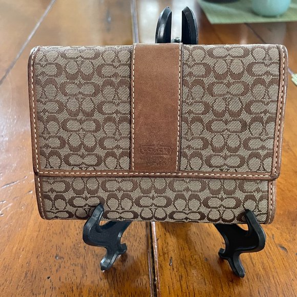 Coach Handbags - Coach Brown Signature Canvas Small Cardholder Wallet